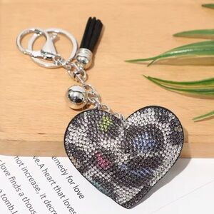 Rainbow 🌈 Leopard Print Heart Bag Charm, Key Ring